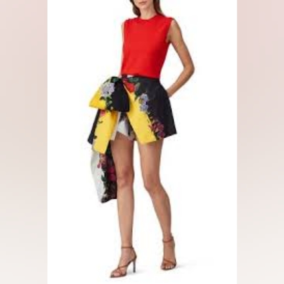 $1,490 S2020 NEW OSCAR DE LA RENTA STUNNING FLORAL RUNWAY BOW SHORT SKIRT US S - Picture 6 of 11